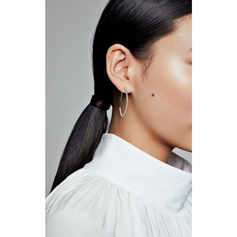 Pandora Oval Sparkle Hoop Earrings Silver Egypt YL6540293